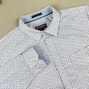 Johnston & Murphy mens shirt XL White Airplane pilot Print Button Long Sleeve